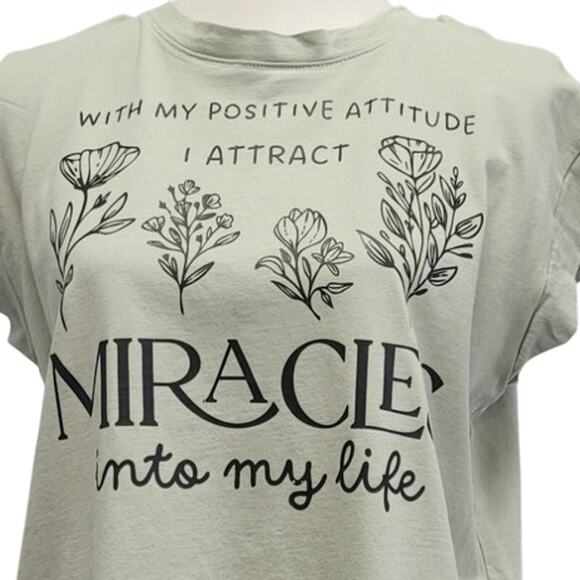 Hand Printed Upcycled Womens Medium With My Positive Attitude Miracles Tee Shirt - Picture 2 of 5
